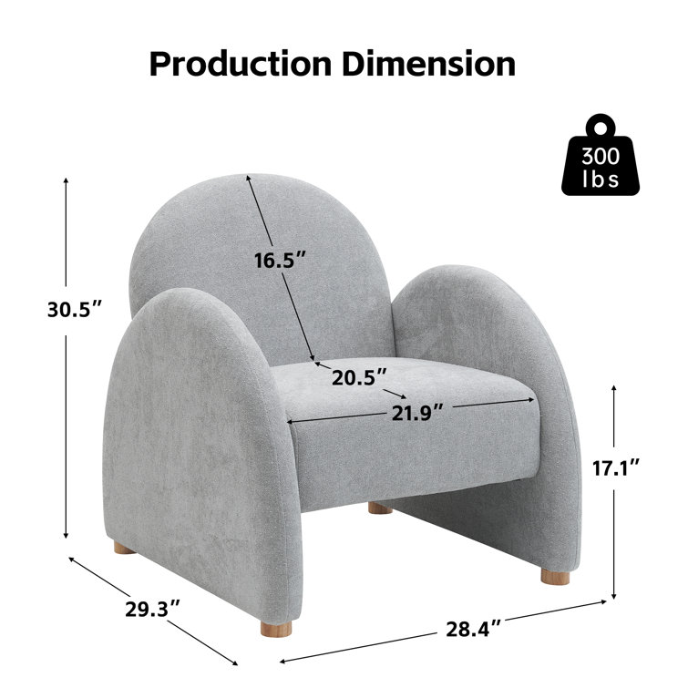 Gray Boucle Fabric Armchair Set with Solid Wood Frame