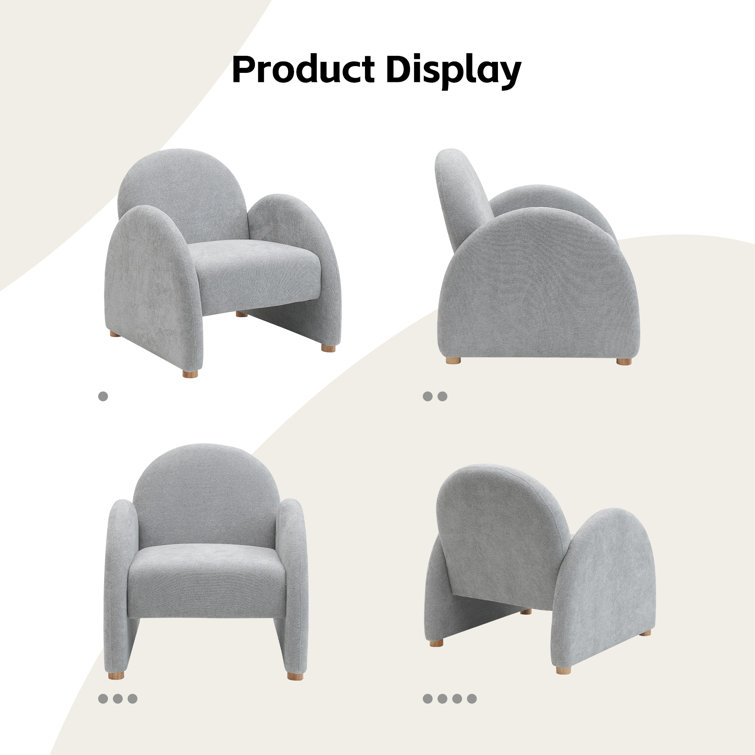 Gray Boucle Fabric Armchair Set with Solid Wood Frame