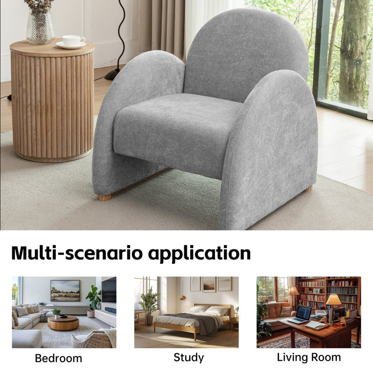 Gray Boucle Fabric Armchair Set with Solid Wood Frame