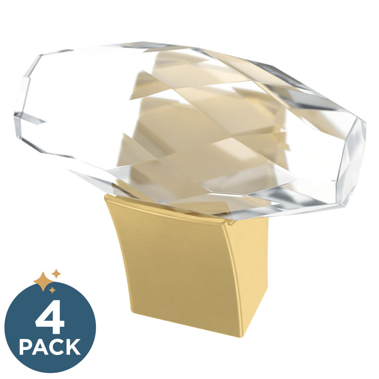 Brushed Brass and Glass Oval Cabinet Knobs, 1.5" (4-Pack)