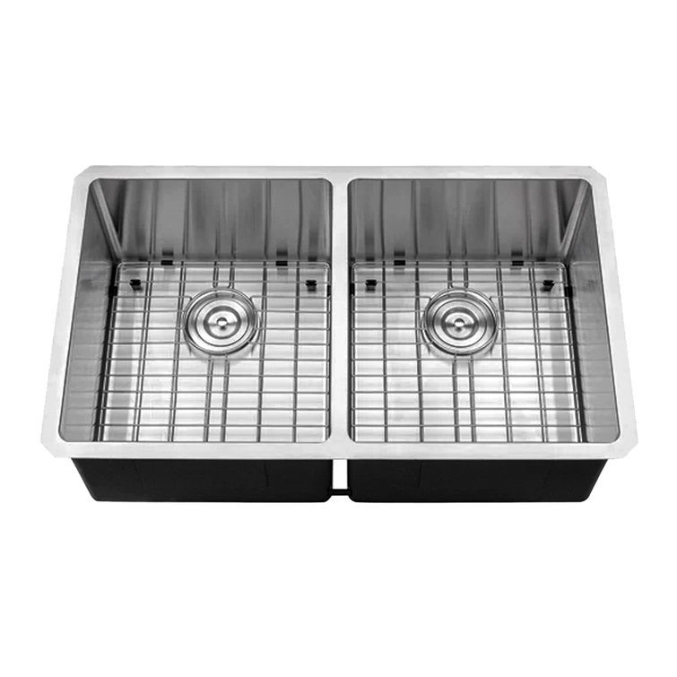 Pro Series 32'' Brushed Satin Stainless Steel Double Bowl Undermount Kitchen Sink