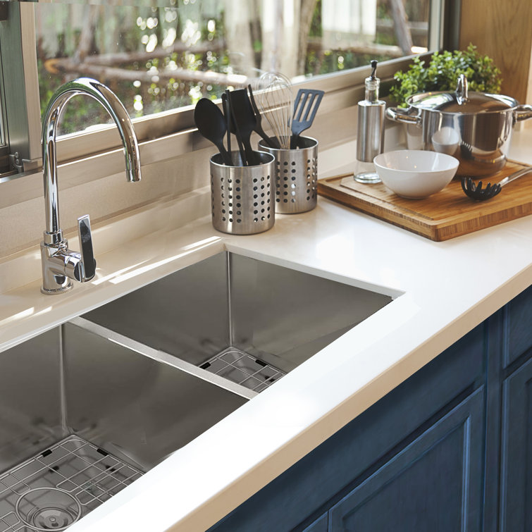 Pro Series 32'' Brushed Satin Stainless Steel Double Bowl Undermount Kitchen Sink