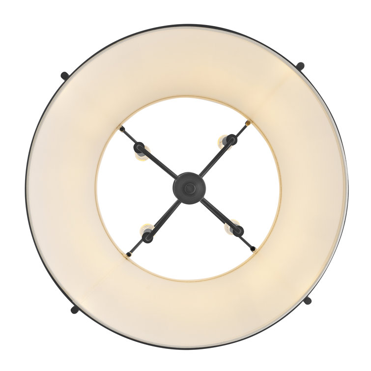 Black and Off-White Linen Drum Pendant Light with LED