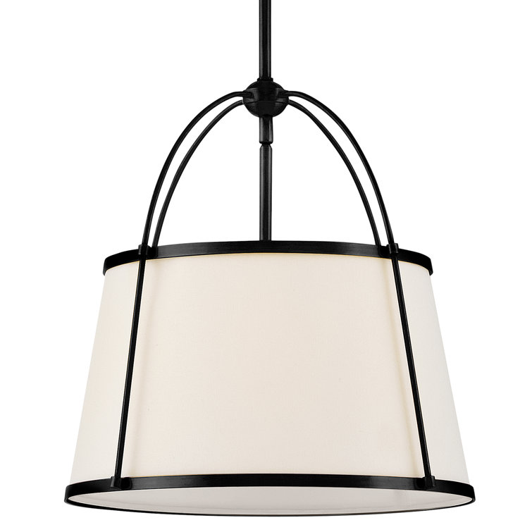 Black and Off-White Linen Drum Pendant Light with LED