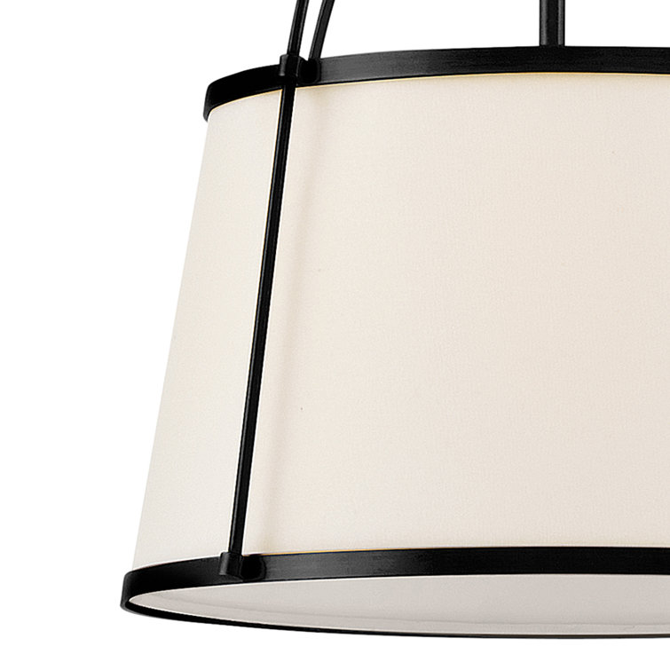 Black and Off-White Linen Drum Pendant Light with LED