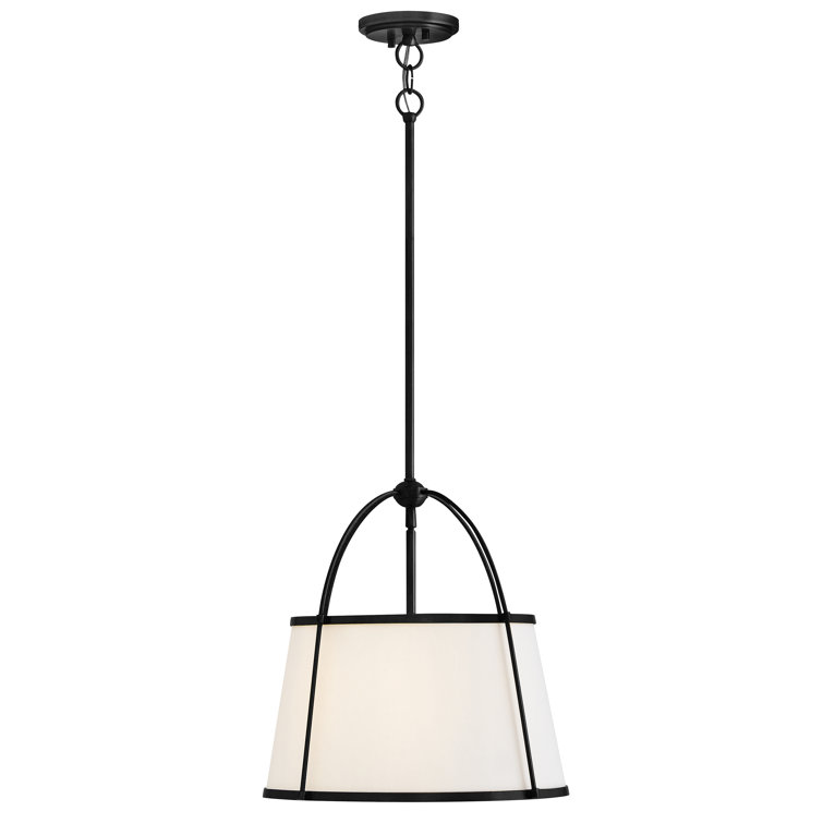 Black and Off-White Linen Drum Pendant Light with LED