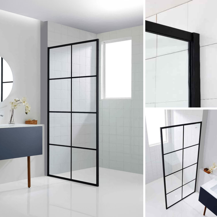 40'' W Black Framed Clear Tempered Glass Pivot Shower Door
