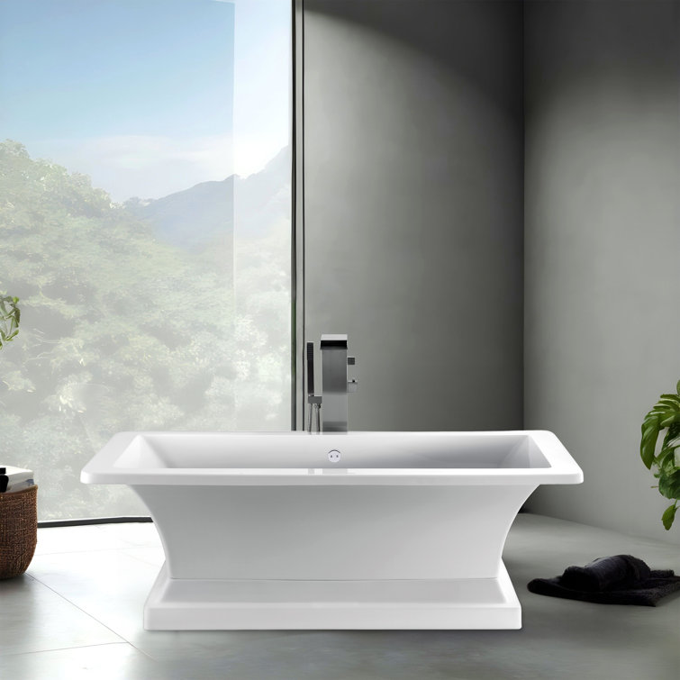 66.5'' White Freestanding Acrylic Pedestal Bathtub