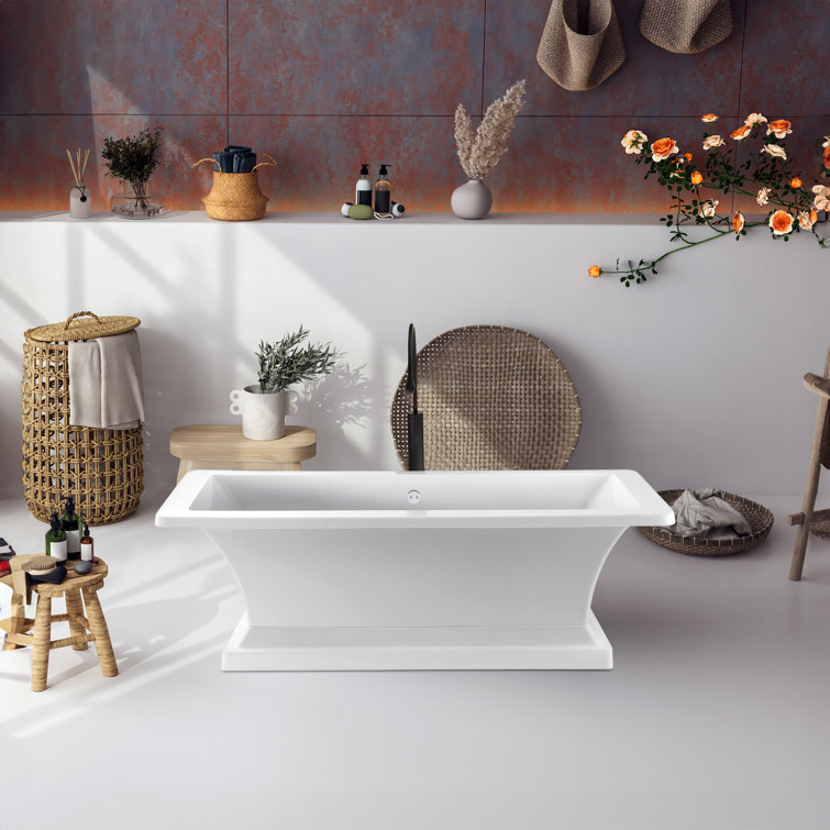 66.5'' White Freestanding Acrylic Pedestal Bathtub