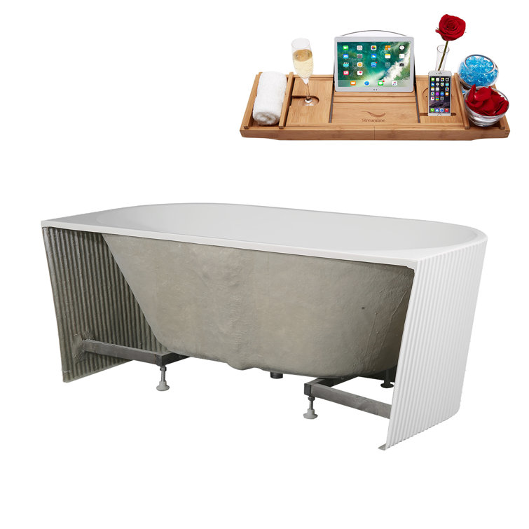 58.5" Glossy White Acrylic Freestanding Soaking Tub with Brushed Gold Trim