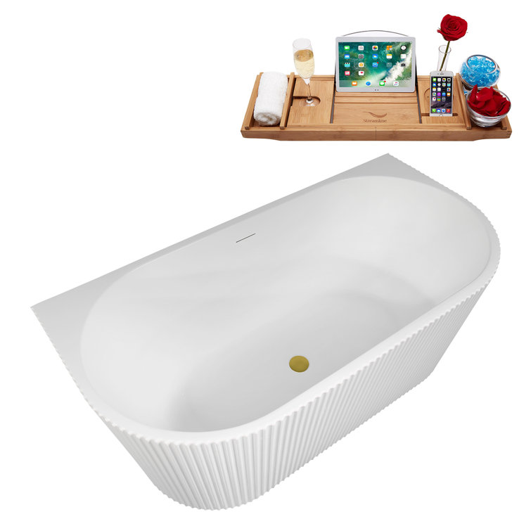 58.5" Glossy White Acrylic Freestanding Soaking Tub with Brushed Gold Trim