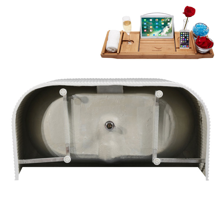 58.5" Glossy White Acrylic Freestanding Soaking Tub with Brushed Gold Trim