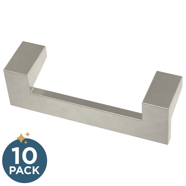 Brushed Nickel Modern Cabinet and Drawer Pull Handles, 10-Pack
