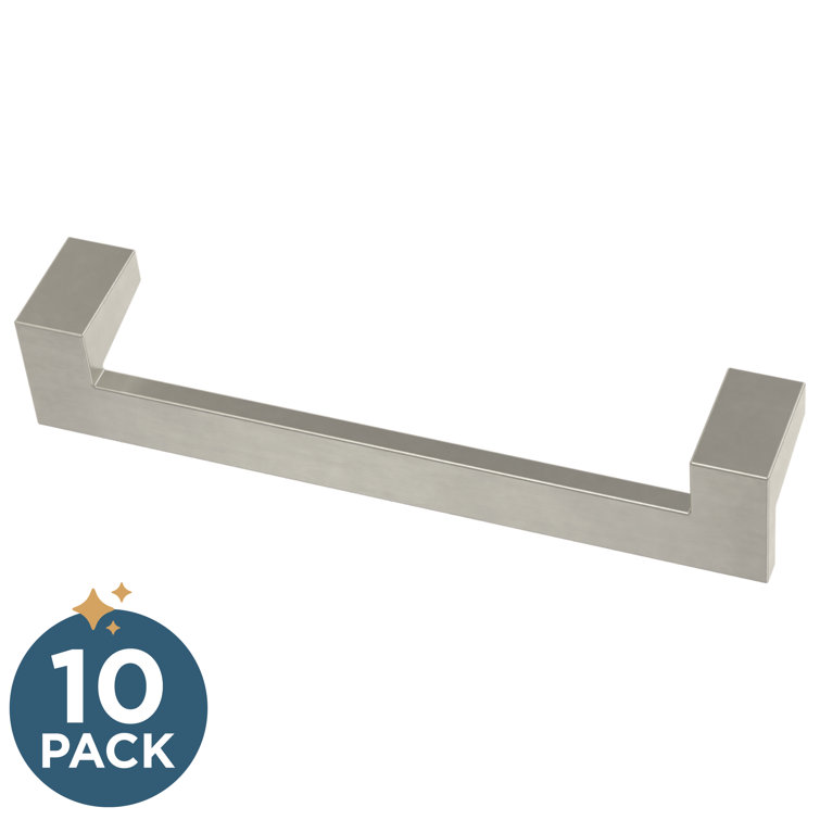 Brushed Nickel Modern Cabinet and Drawer Pull Handles, 10-Pack
