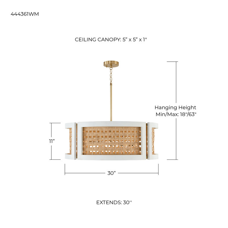 Flat White and Matte Brass 6-Light Drum Chandelier