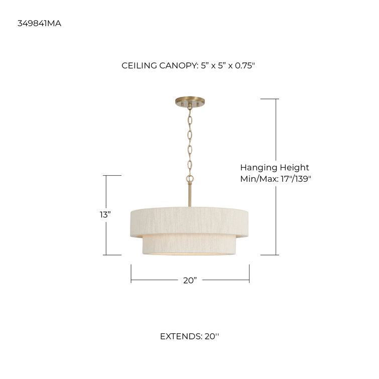 Matte Brass Dual Mount 4-Light Drum Pendant
