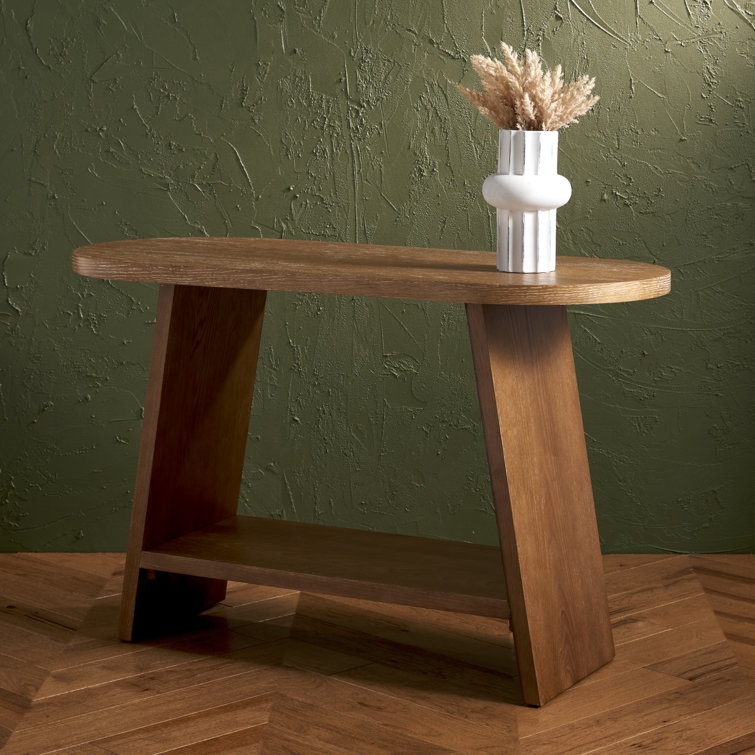 Rustic Oak Wood Console Table with Storage Shelf
