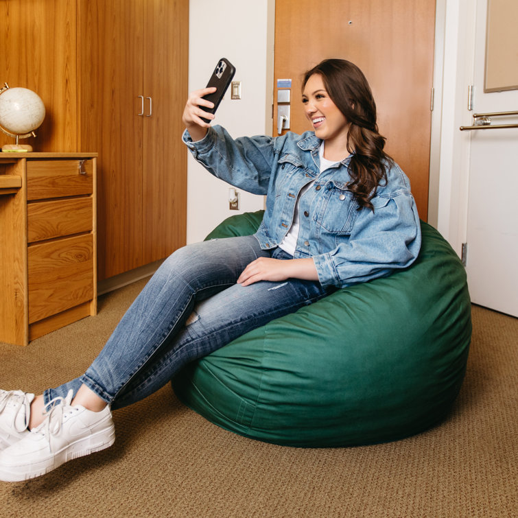 Medium Collegiate Green Recycled Denim Bean Bag Chair with Removable Cover