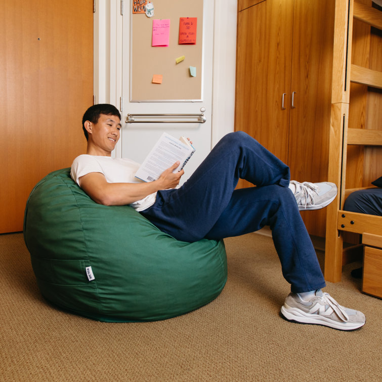 Medium Collegiate Green Recycled Denim Bean Bag Chair with Removable Cover