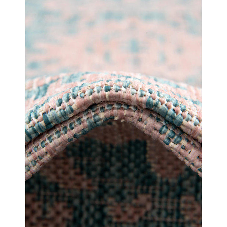 Pink and Aqua Rectangular Outdoor Synthetic Rug