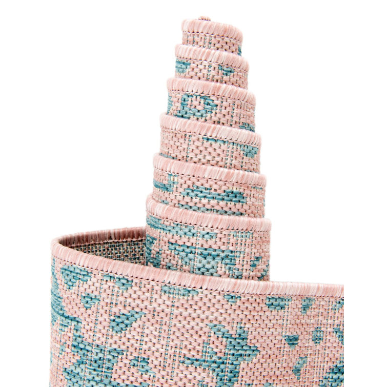 Pink and Aqua Rectangular Outdoor Synthetic Rug