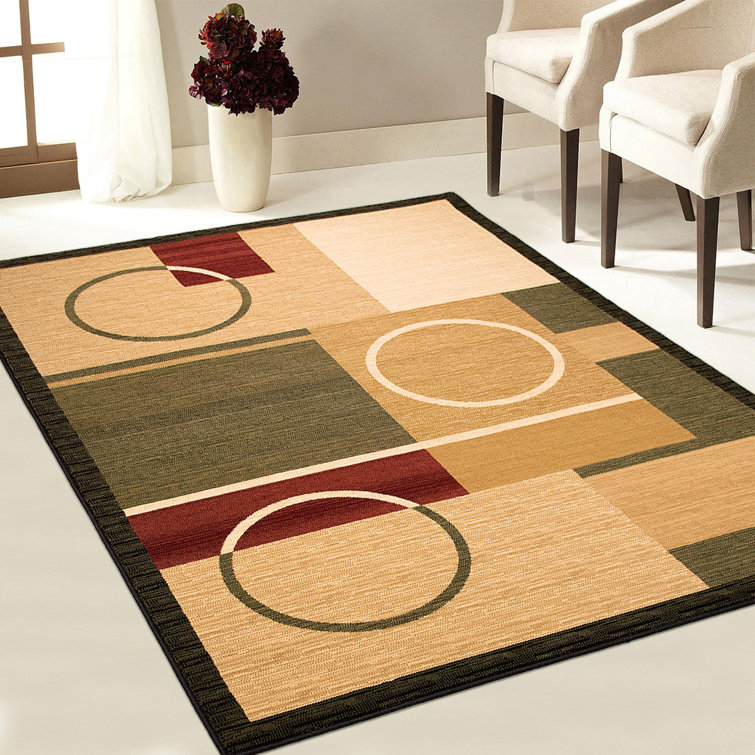 Handmade Geometric Black and Beige Synthetic Rectangular Rug