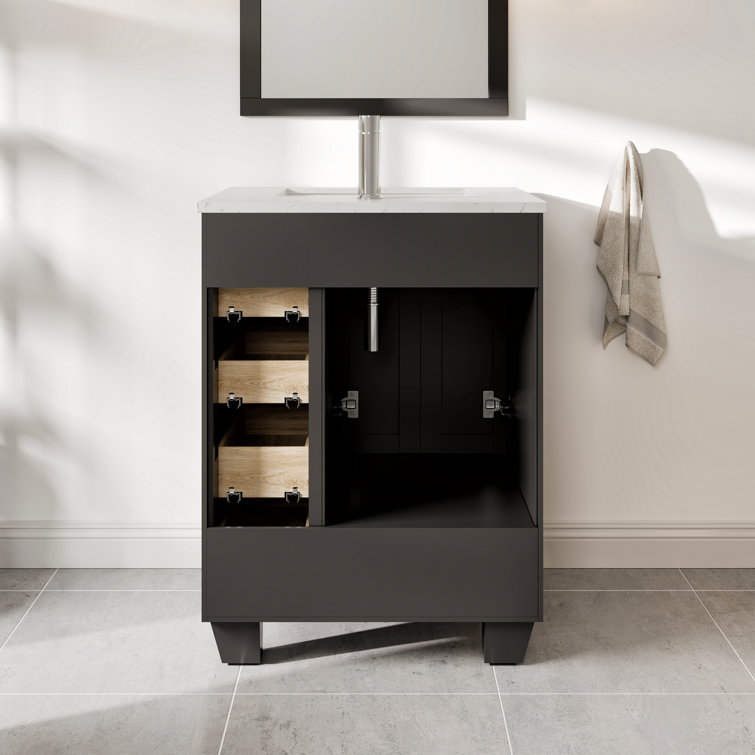 White 24" Bathroom Vanity with Carrara Quartz Top and Sink