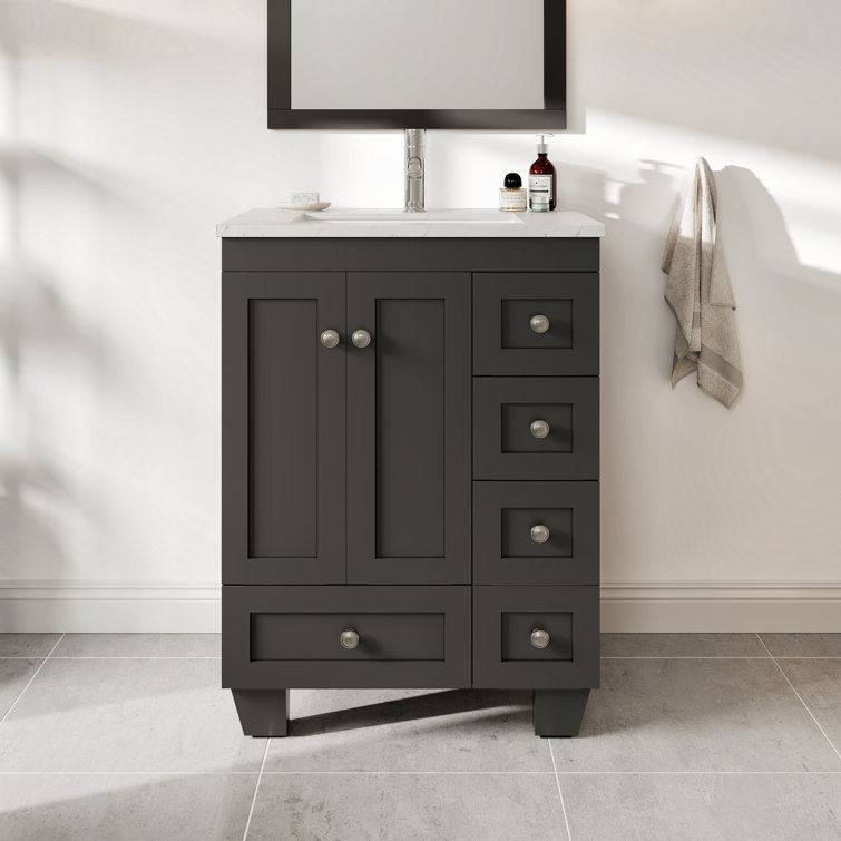 White 24" Bathroom Vanity with Carrara Quartz Top and Sink