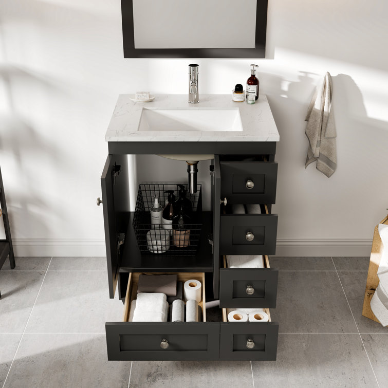 White 24" Bathroom Vanity with Carrara Quartz Top and Sink