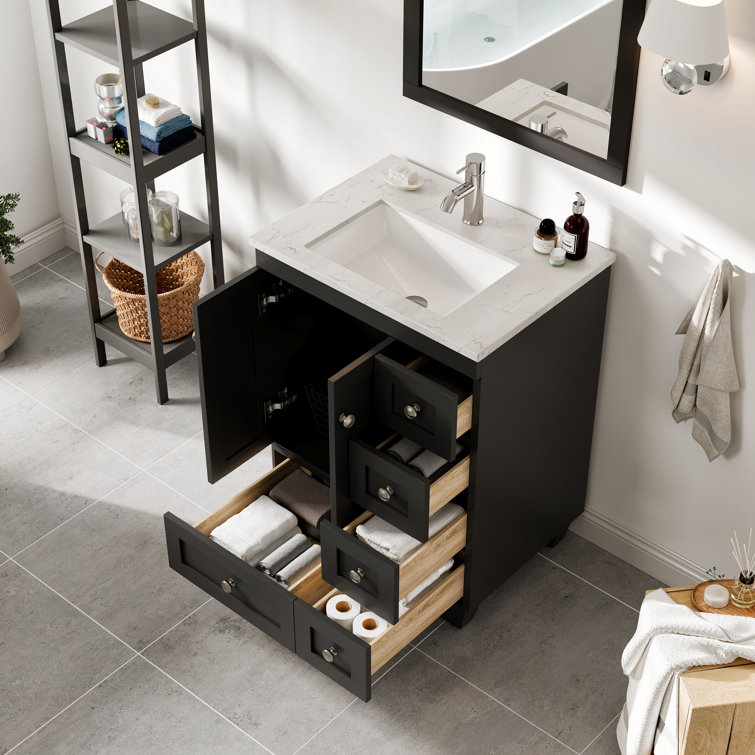 White 24" Bathroom Vanity with Carrara Quartz Top and Sink