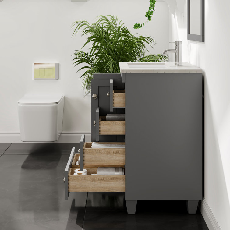 White 24" Bathroom Vanity with Carrara Quartz Top and Sink