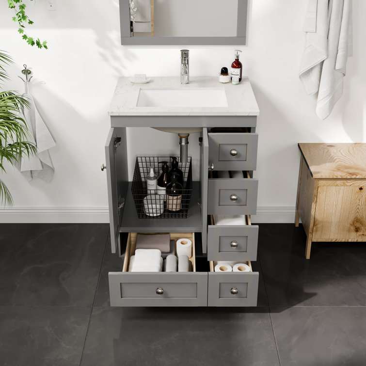 White 24" Bathroom Vanity with Carrara Quartz Top and Sink