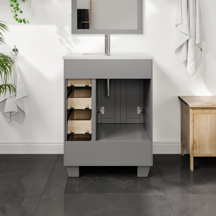 White 24" Bathroom Vanity with Carrara Quartz Top and Sink