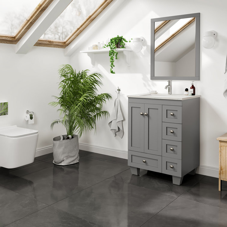 White 24" Bathroom Vanity with Carrara Quartz Top and Sink
