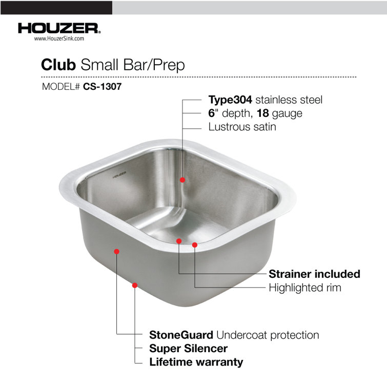 Compact Stainless Steel Undermount Bar Sink with Strainer