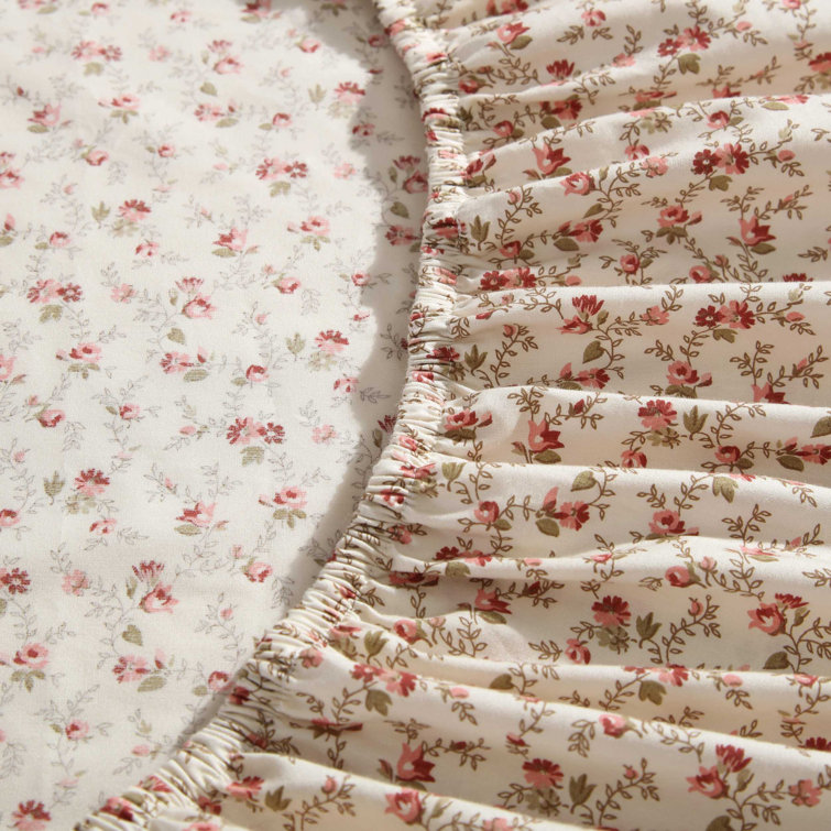 Norella Pink Floral Cotton Percale Full Sheet Set