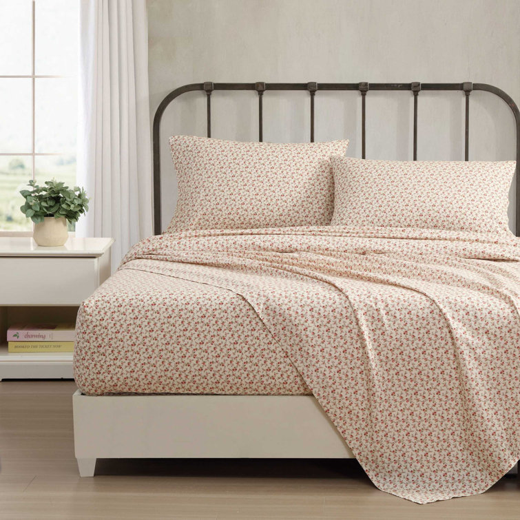 Norella Pink Floral Cotton Percale Full Sheet Set