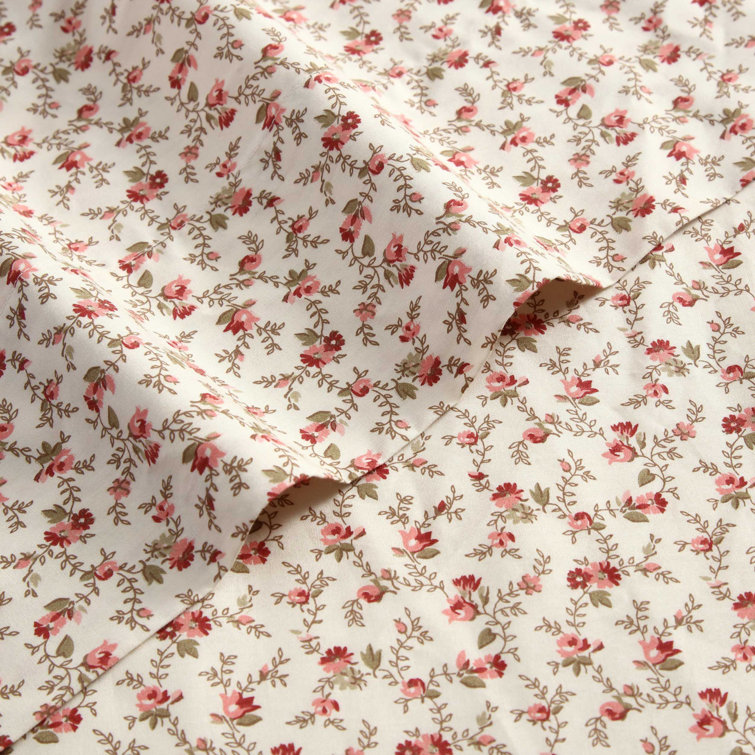 Norella Pink Floral Cotton Percale Full Sheet Set
