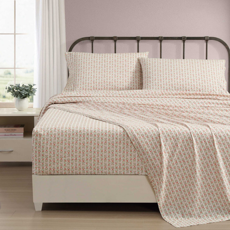 Norella Pink Floral Cotton Percale Full Sheet Set