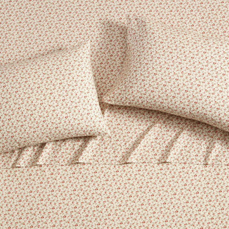 Norella Pink Floral Cotton Percale Full Sheet Set