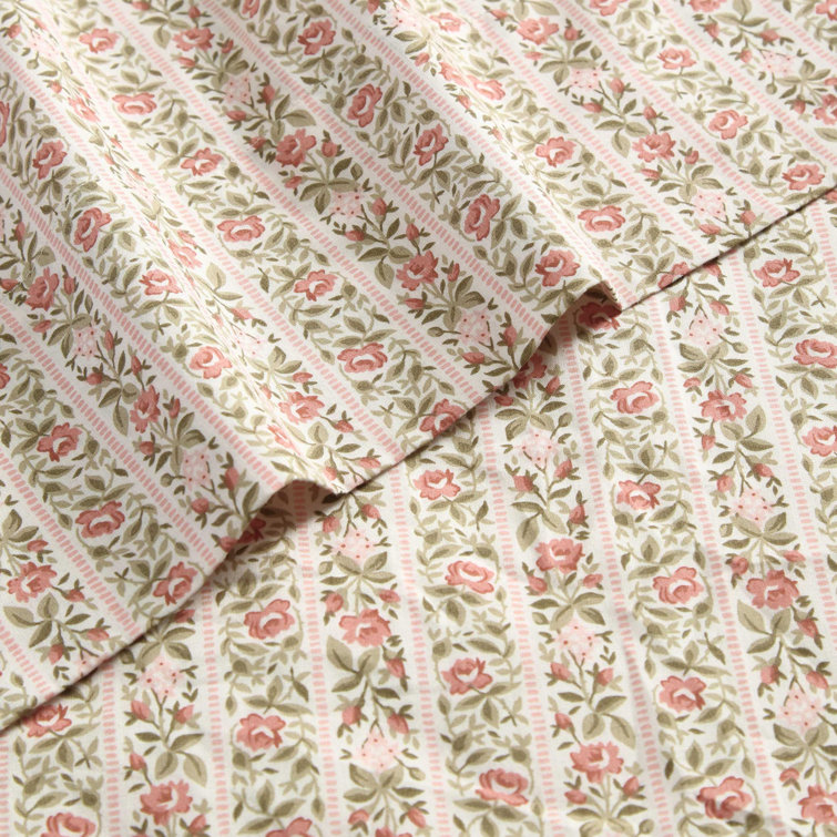 Norella Pink Floral Cotton Percale Full Sheet Set