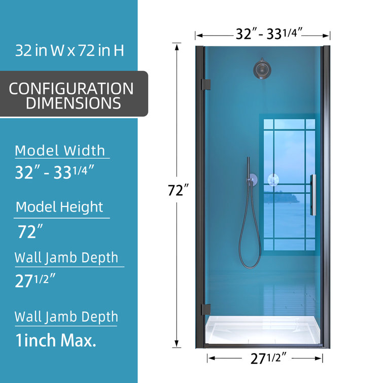 Matte Black 33'' Frameless Pivot Shower Door with Clear Glass