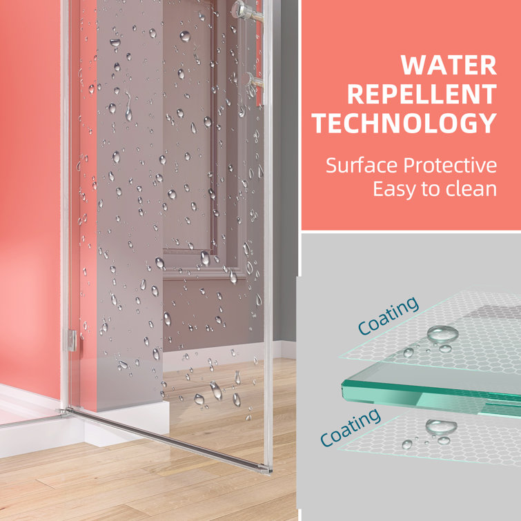 Chrome Frameless Pivot Shower Door with Clear Tempered Glass