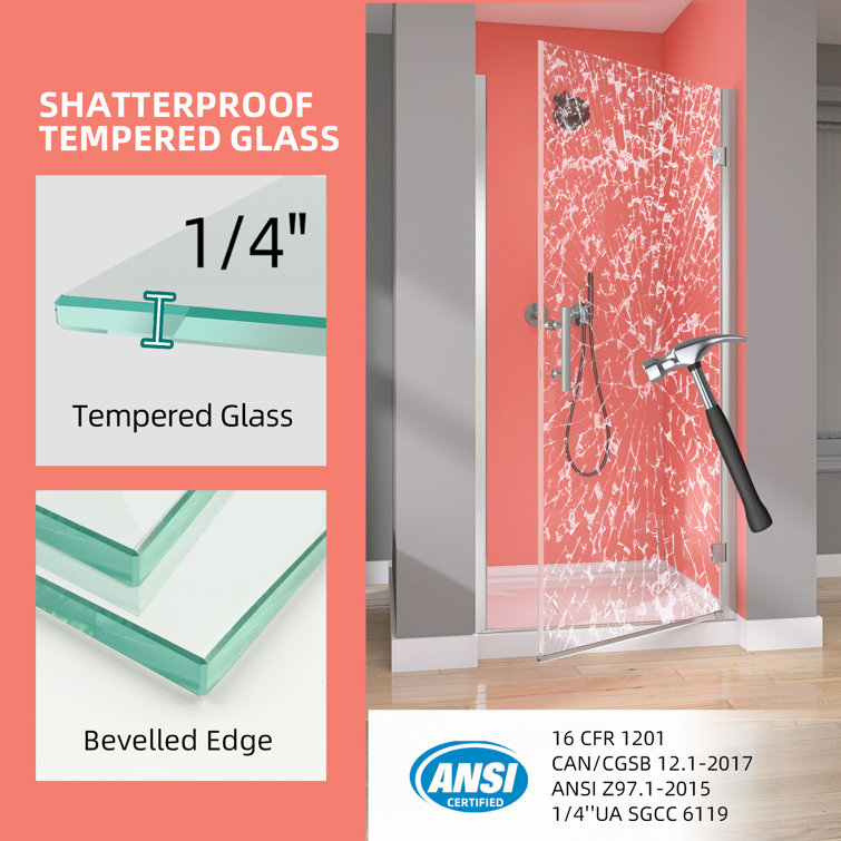 Chrome Frameless Pivot Shower Door with Clear Tempered Glass