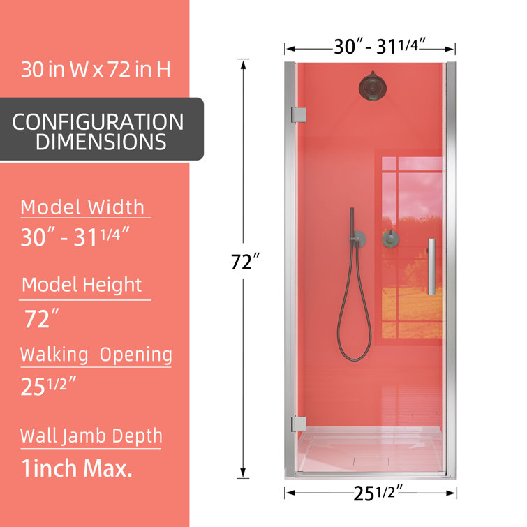 Matte Black Semi-Frameless Pivot Shower Door with Clear Glass