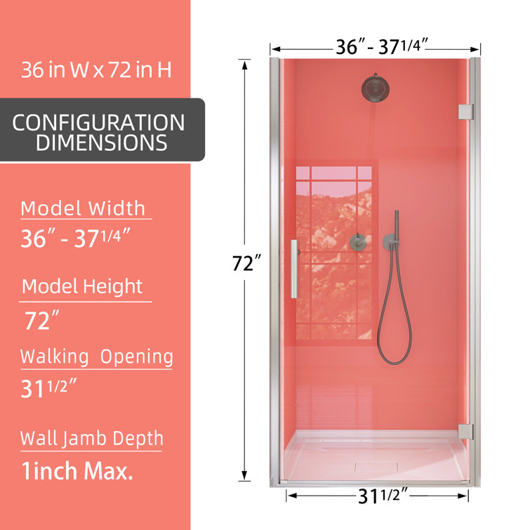 Chrome Frameless Pivot Shower Door with Clear Tempered Glass