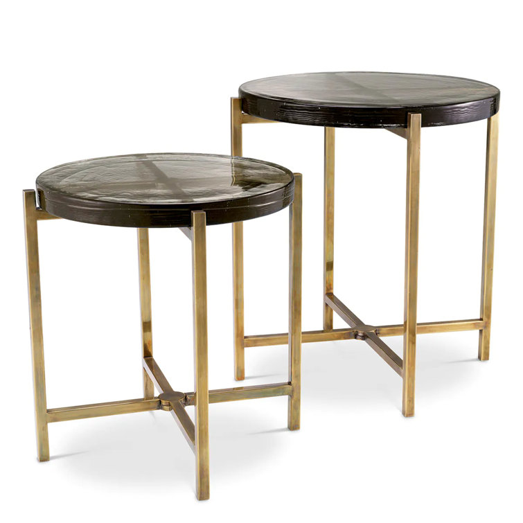 Vintage Brass and Glass Round Side Table Set