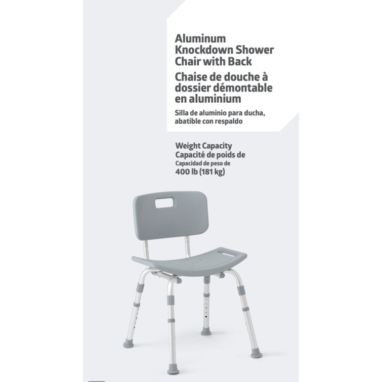 Gray Adjustable Height Shower Chair with Back Support
