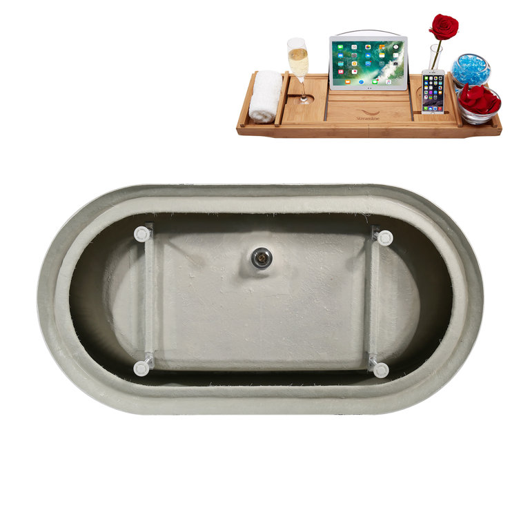66.5" Glossy White Acrylic Freestanding Soaking Tub with Tray