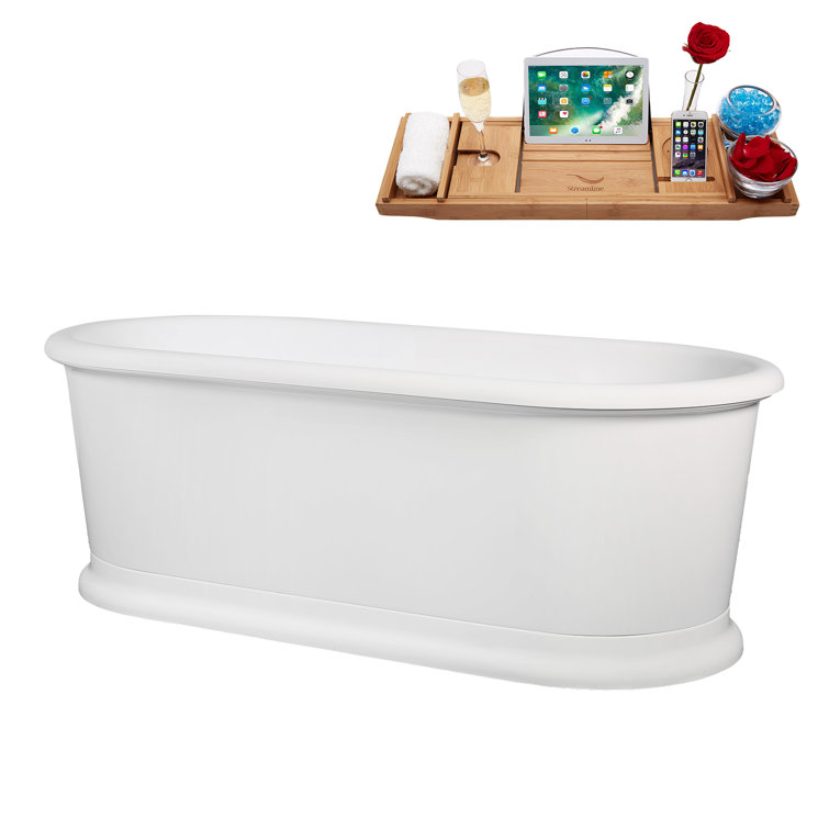71'' Glossy White Acrylic Freestanding Soaking Tub with Brushed Gold Trim